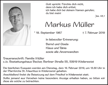 Anzeige von Markus Müller von  Blickpunkt Euskirchen 