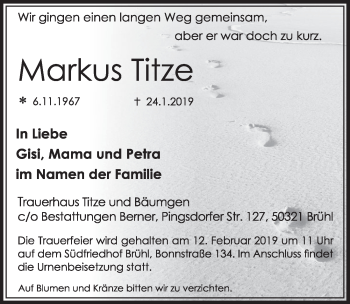 Anzeige von Markus Titze von  Schlossbote/Werbekurier 
