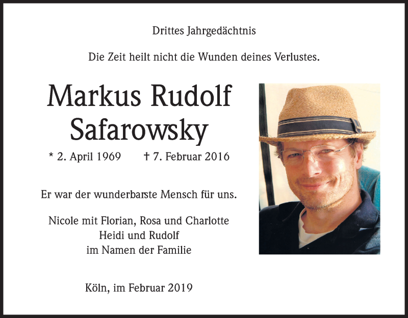  Traueranzeige für Markus Rudolf Safarowsky vom 07.02.2019 aus Kölner Stadt-Anzeiger / Kölnische Rundschau / Express
