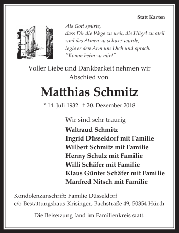 Anzeige von Matthias Schmitz von  Wochenende 