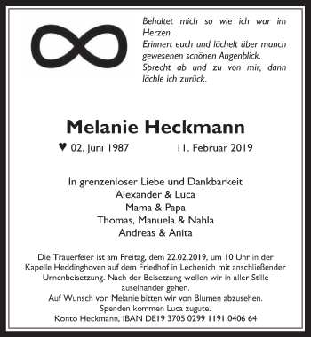 Anzeige von Melanie Heckmann von  Werbepost 