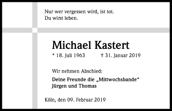 Anzeige von Michael Kastert von Kölner Stadt-Anzeiger / Kölnische Rundschau / Express