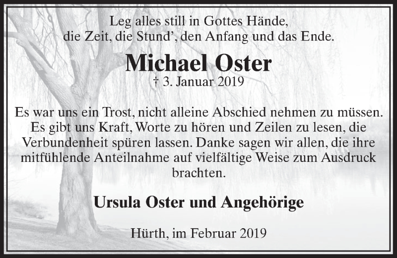  Traueranzeige für Michael Oster vom 09.02.2019 aus  Sonntags-Post 