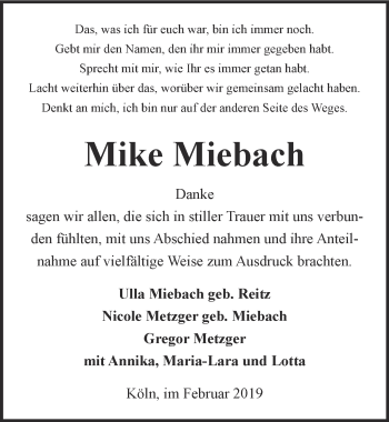 Anzeige von Mike Miebach von  Kölner Wochenspiegel 