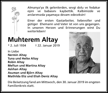Anzeige von Muhterem Altay von Kölner Stadt-Anzeiger / Kölnische Rundschau / Express