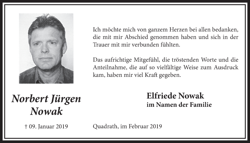 Traueranzeige für Norbert Jürgen Nowak vom 16.02.2019 aus  Sonntags-Post 