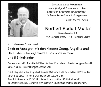 Anzeige von Norbert Rudolf Müller von Kölner Stadt-Anzeiger / Kölnische Rundschau / Express