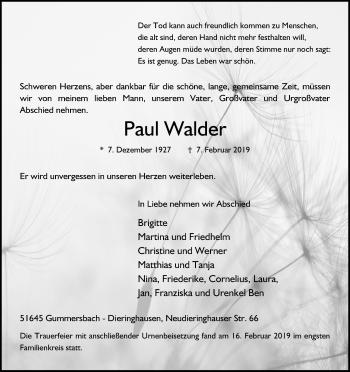 Anzeige von Paul Walder von Kölner Stadt-Anzeiger / Kölnische Rundschau / Express