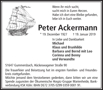 Anzeige von Peter Ackermann von  Anzeigen Echo 