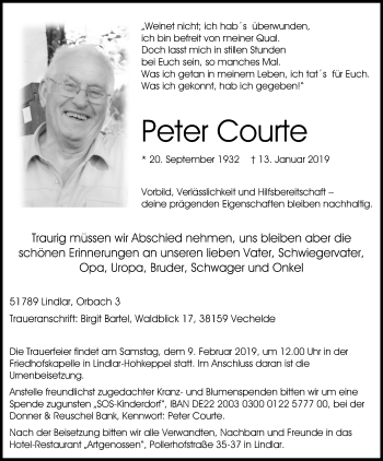 Anzeige von Peter Courte von Kölner Stadt-Anzeiger / Kölnische Rundschau / Express