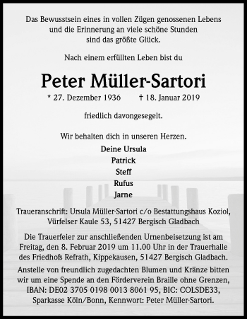Anzeige von Peter Müller-Sartori von Kölner Stadt-Anzeiger / Kölnische Rundschau / Express