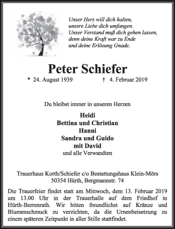 Anzeige von Peter Schiefer von  Sonntags-Post 