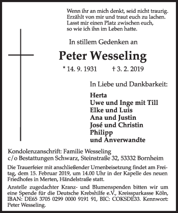 Anzeige von Peter Wesseling von  Schlossbote/Werbekurier 
