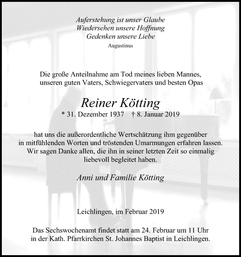  Traueranzeige für Reiner Kötting vom 16.02.2019 aus Kölner Stadt-Anzeiger / Kölnische Rundschau / Express
