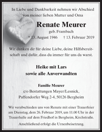 Anzeige von Renate Meurer von  Werbepost 