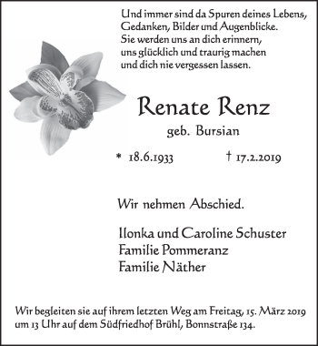 Anzeige von Renate Renz von  Schlossbote/Werbekurier 