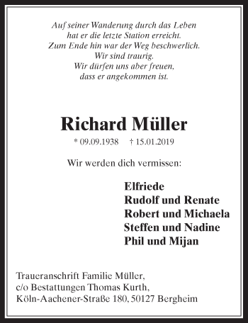 Anzeige von Richard Müller von  Werbepost 