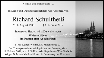 Anzeige von Richard Schultheiß von Kölner Stadt-Anzeiger / Kölnische Rundschau / Express