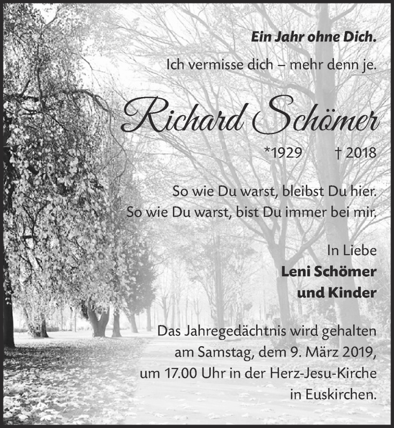  Traueranzeige für Richard Schömer vom 23.02.2019 aus  Blickpunkt Euskirchen 