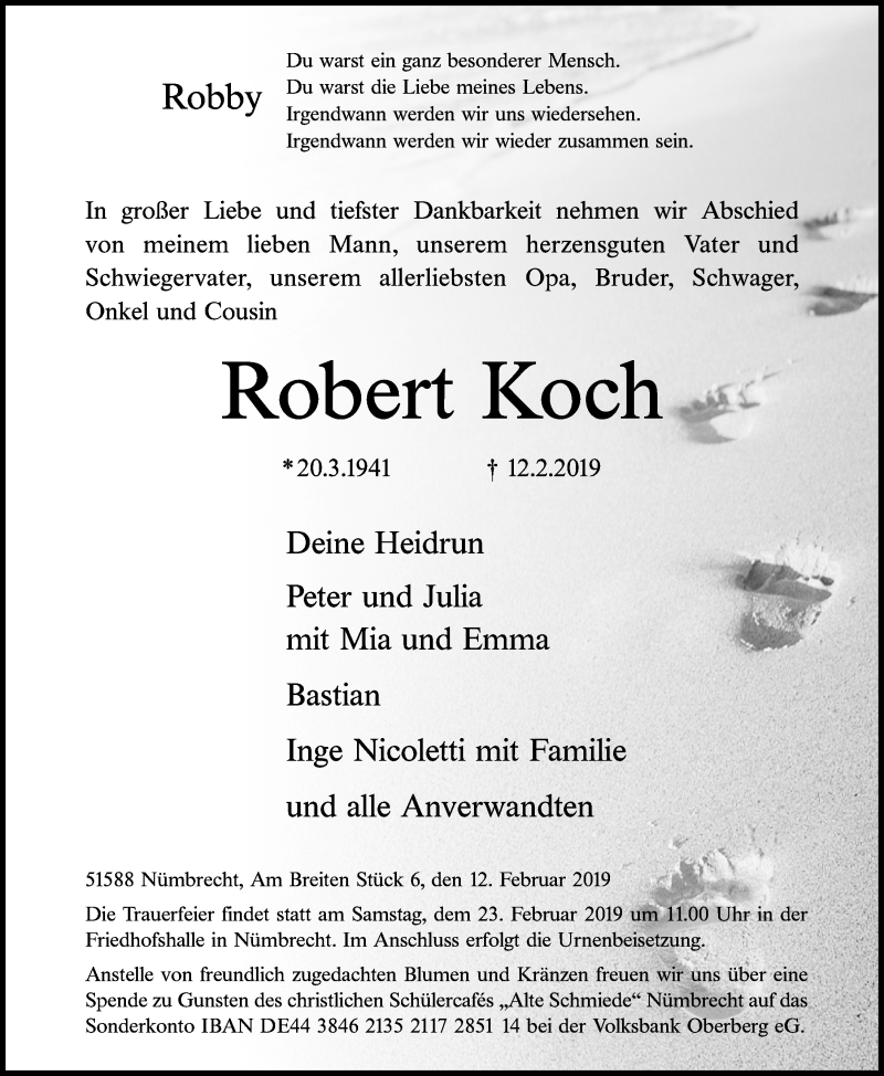  Traueranzeige für Robert Koch vom 20.02.2019 aus  Lokalanzeiger 