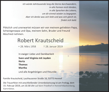 Anzeige von Robert Krautscheid von Kölner Stadt-Anzeiger / Kölnische Rundschau / Express