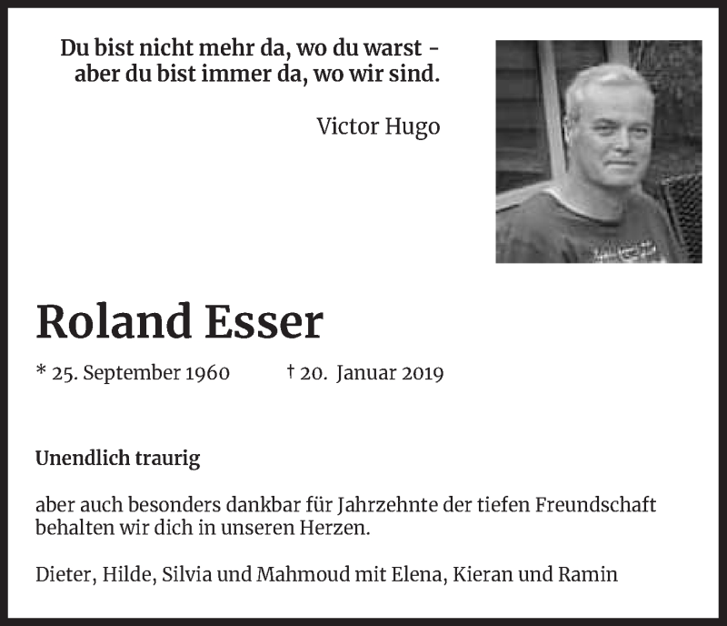  Traueranzeige für Roland Esser vom 02.02.2019 aus Kölner Stadt-Anzeiger / Kölnische Rundschau / Express