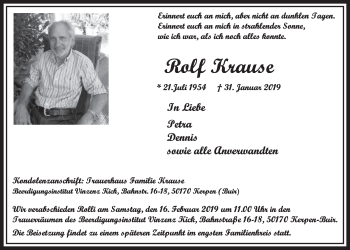 Anzeige von Rolf Krause von  Sonntags-Post 