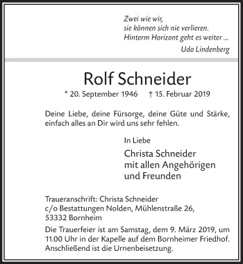 Anzeige von Rolf Schneider von  Schaufenster/Blickpunkt 