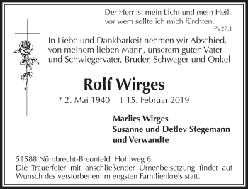 Anzeige von Rolf Wirges von  Anzeigen Echo 