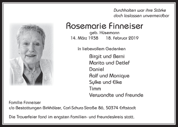Anzeige von Rosemarie Finneiser von  Werbepost 