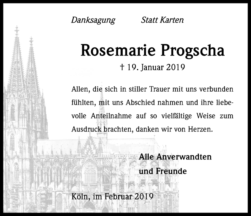  Traueranzeige für Rosemarie Progscha vom 27.02.2019 aus Kölner Stadt-Anzeiger / Kölnische Rundschau / Express