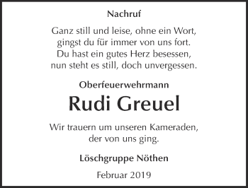 Anzeige von Rudi Greuel von  Blickpunkt Euskirchen 