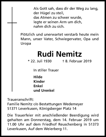 Anzeige von Rudi Nemitz von Kölner Stadt-Anzeiger / Kölnische Rundschau / Express