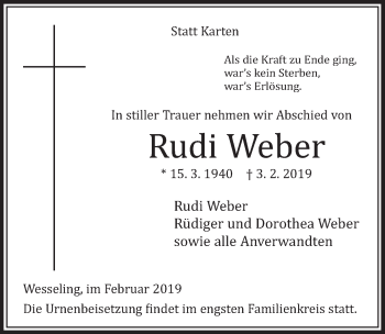 Anzeige von Rudi Weber von  Schlossbote/Werbekurier 