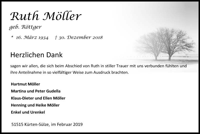  Traueranzeige für Ruth Möller vom 23.02.2019 aus Kölner Stadt-Anzeiger / Kölnische Rundschau / Express