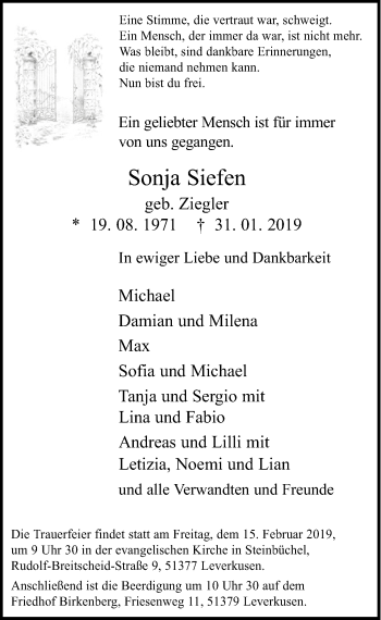 Anzeige von Sonja Siefen von  Lokale Informationen 