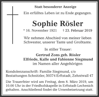 Anzeige von Sophie Rösler von  Werbepost 