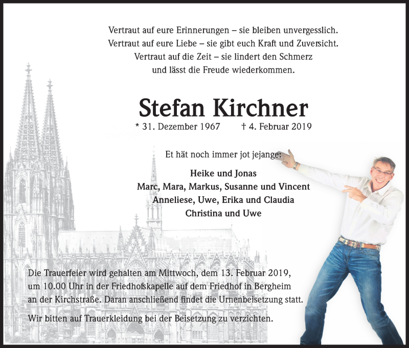  Traueranzeige für Stefan Kirchner vom 09.02.2019 aus Kölner Stadt-Anzeiger / Kölnische Rundschau / Express