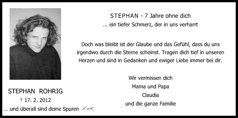  Traueranzeige für Stephan Rohrig vom 16.02.2019 aus Kölner Stadt-Anzeiger / Kölnische Rundschau / Express