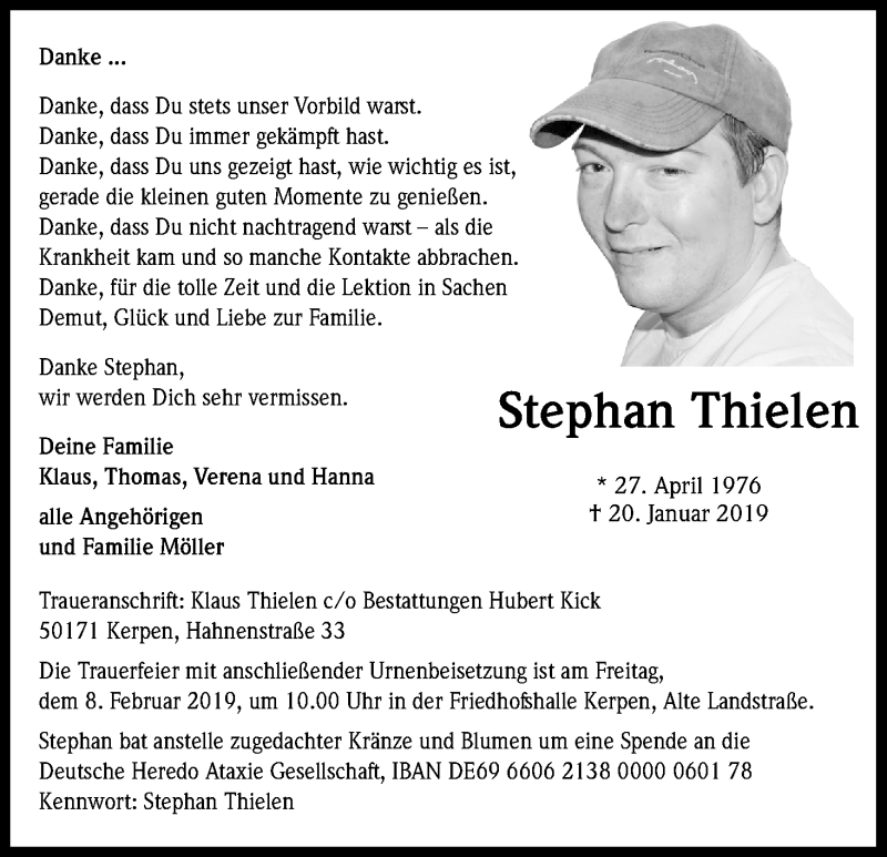  Traueranzeige für Stephan Thielen vom 02.02.2019 aus Kölner Stadt-Anzeiger / Kölnische Rundschau / Express
