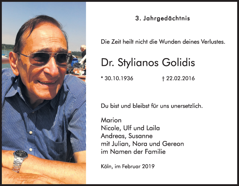  Traueranzeige für Stylianos Golidis vom 23.02.2019 aus Kölner Stadt-Anzeiger / Kölnische Rundschau / Express