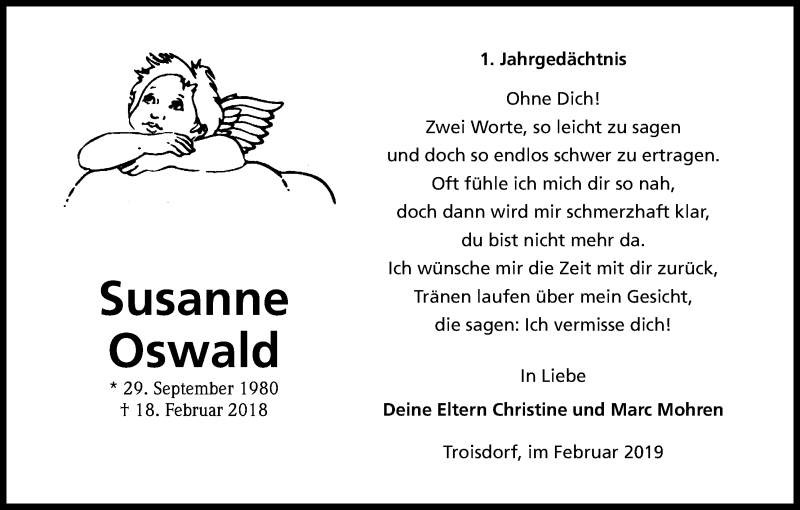  Traueranzeige für Susanne Oswald vom 16.02.2019 aus Kölner Stadt-Anzeiger / Kölnische Rundschau / Express
