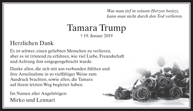  Traueranzeige für Tamara Trump vom 20.02.2019 aus  Werbepost 