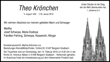 Anzeige von Theo Krönchen von Kölner Stadt-Anzeiger / Kölnische Rundschau / Express
