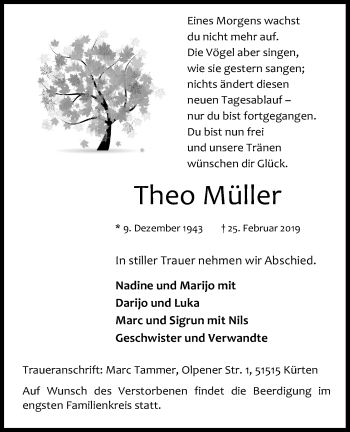 Anzeige von Theo Müller von Kölner Stadt-Anzeiger / Kölnische Rundschau / Express