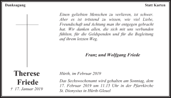 Anzeige von Therese Friede von  Wochenende 