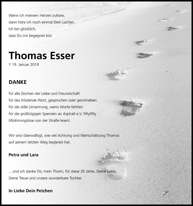  Traueranzeige für Thomas Esser vom 16.02.2019 aus Kölner Stadt-Anzeiger / Kölnische Rundschau / Express