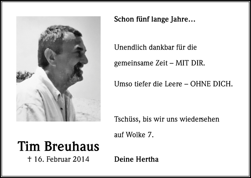  Traueranzeige für Tim Breuhaus vom 16.02.2019 aus Kölner Stadt-Anzeiger / Kölnische Rundschau / Express