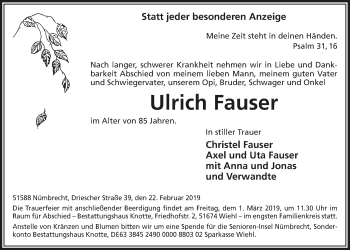 Anzeige von Ulrich Fauser von  Lokalanzeiger 
