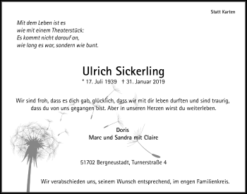 Anzeige von Ulrich Sickerling von  Anzeigen Echo 